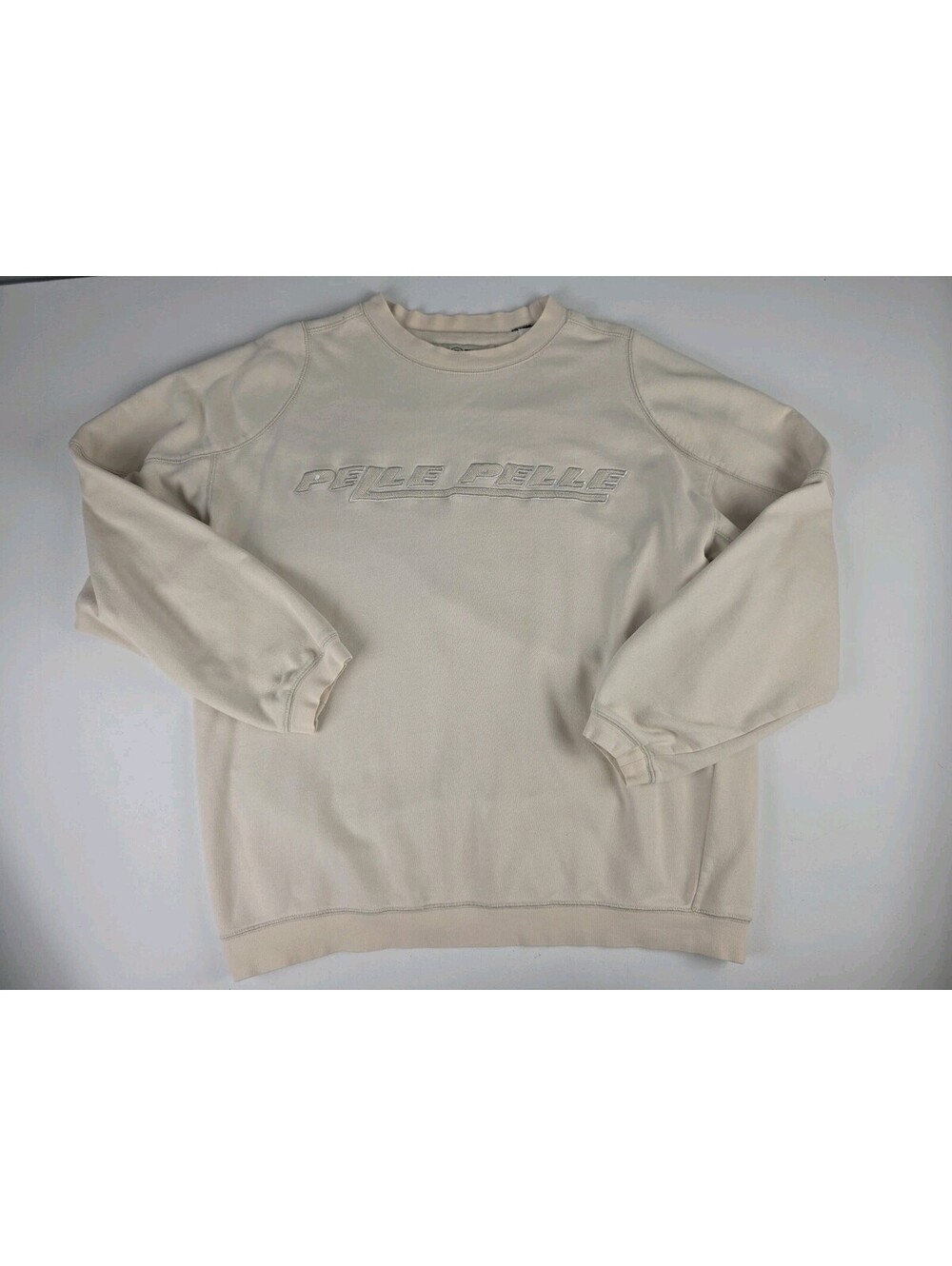 VTG Pelle Pelle Marc Buchanan Crewneck Men’s XXL Beige Embroidered Light Stains